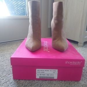 BREANNE POINTED-TOE BOOTIE ALMOND FAUX SUEDE